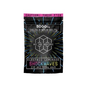 THC GUMMIES – DELTA 8 GUMMIES – ELECTRIC LEMONADE SHOCKWAVES SOUR BELTS – 500MG – BY HI ON NATURE
