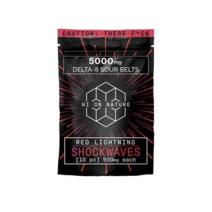 THC GUMMIES – DELTA 8 GUMMIES – RED LIGHTNING SHOCKWAVES SOUR BELTS – 500MG – BY HI ON NATURE